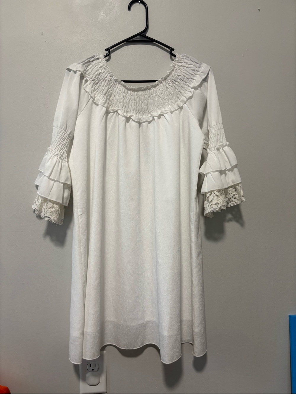Modern Vintage White Ruffled Smocked Top